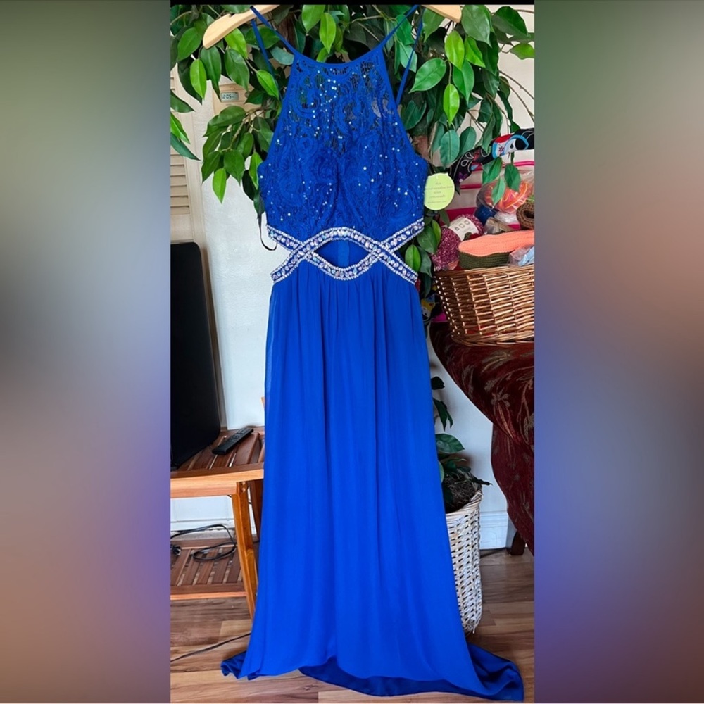 Windsor Blue Embellished Halter Maxi Gown